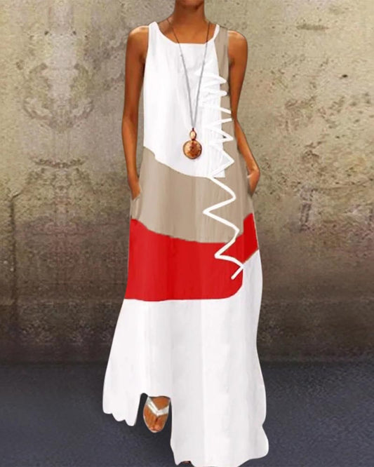 Colorblock Pocket Detail Casual Tank Dress