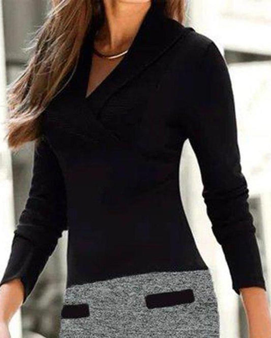 Colorblock Long Sleeve Casual Dress