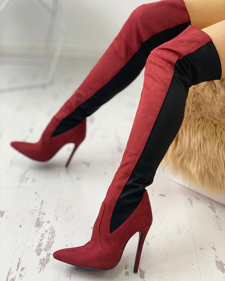 Contrast Color Splicing Over The Knee Boots