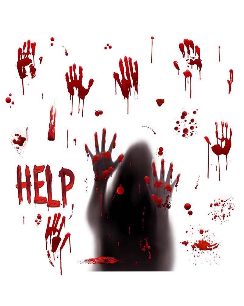 2 Sheets Halloween Bloody Handprint Tattoo Window Stickers