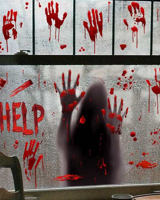 2 Sheets Halloween Bloody Handprint Tattoo Window Stickers