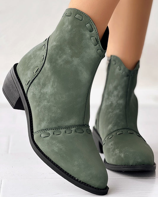 Almond Toe Chunky Heel Ankle Boots