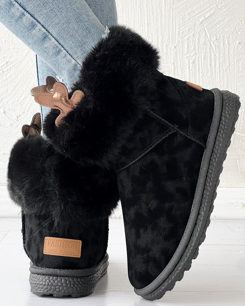 Antler Pattern Fuzzy Thermal Lined Snow Boots