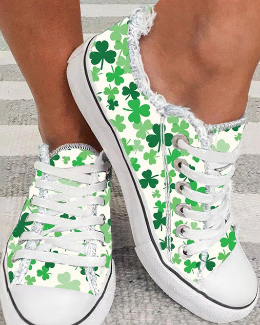 St. Patrick's Day Clover Print Ombre Fringe Hem Sneakers
