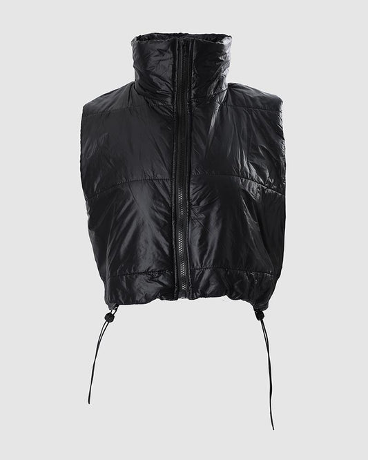 Plaid Print Zip Up Gilet Puffer Jacket