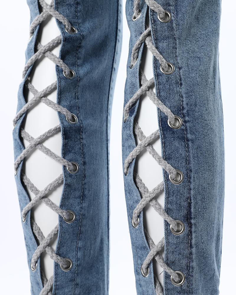 Eyelet Lace up Skinny Jeans