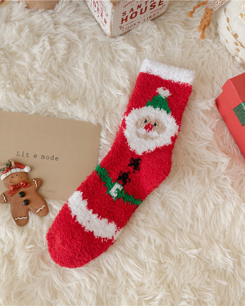 1Pair Christmas Elk Polka Dot Pattern Fuzzy Thermal Socks
