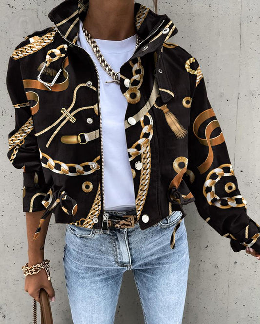 Newspaper Print Tied Detail Jacket