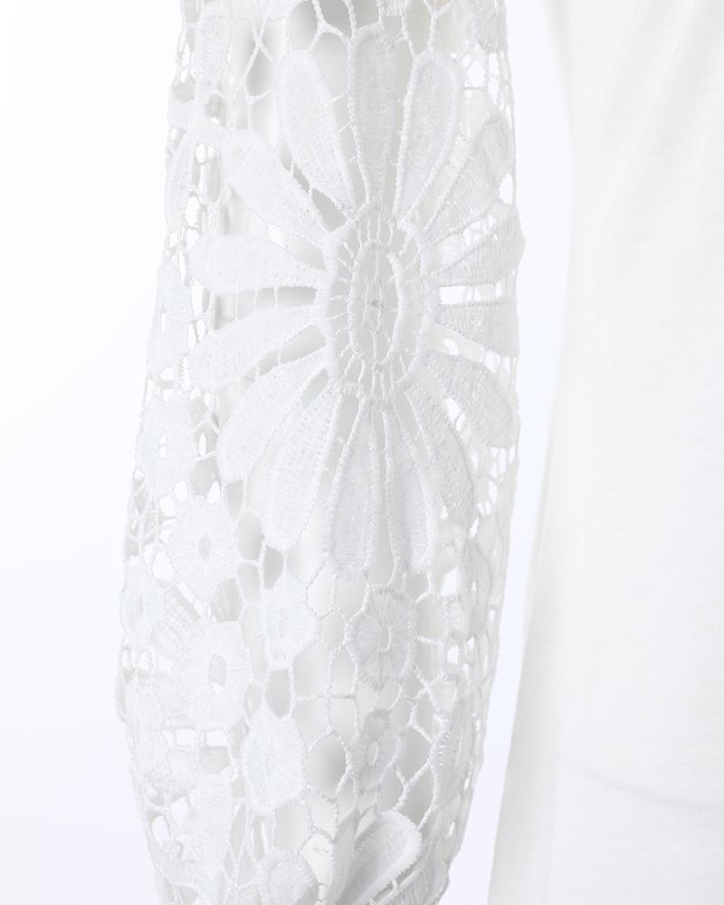 Contrast Lace Long Sleeve Casual Dress