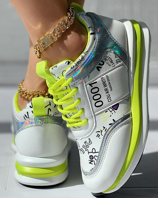 Lace up Letter Graphic Pattern Muffin Sneakers