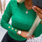 O neck Long Sleeve Buttoned Braided Knit Sweater