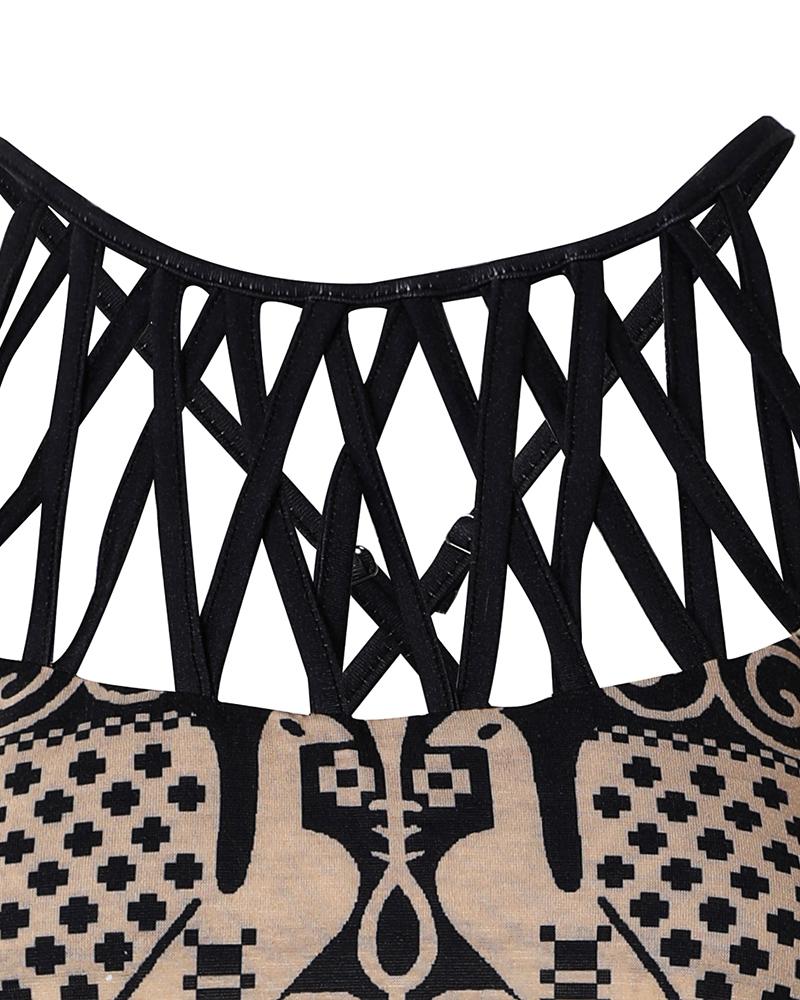 Vintage Tribal Print Hollow Out Sleeveless Casual Dress