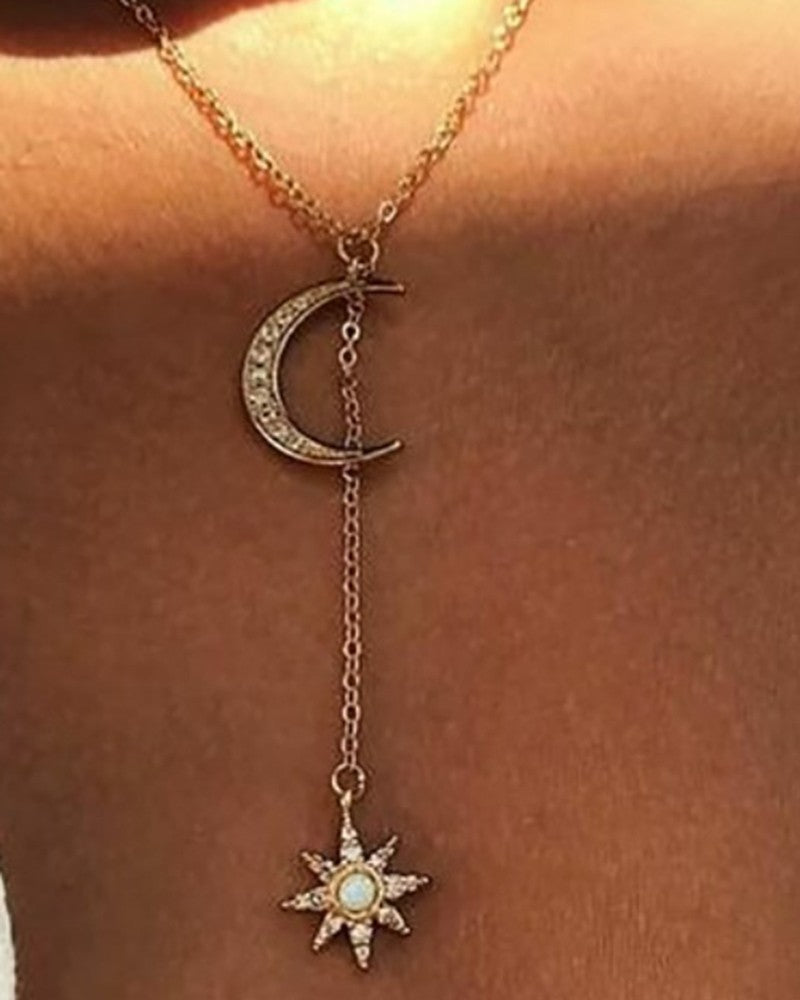 1pc Retro Moon Sun Pendant T Necklace