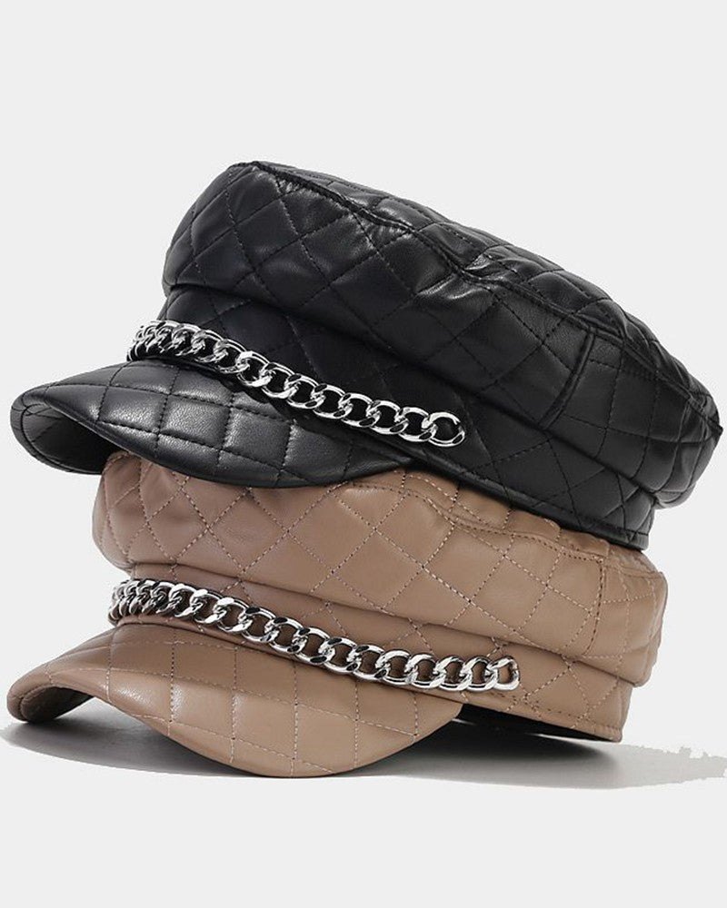 Quilted Argyle Chain Decor Peaked Cap