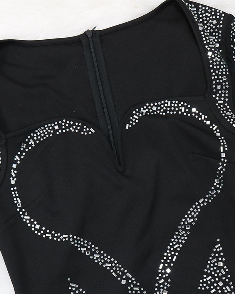 Rhinestone Graphic Pattern Sweetheart Neck Romper