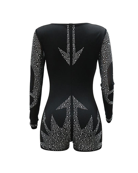 Rhinestone Graphic Pattern Sweetheart Neck Romper