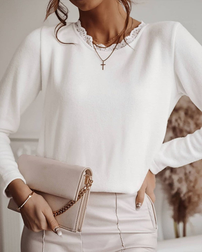 Contrast Lace Knot Back Long Sleeve Top