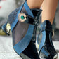 Colorblock Patchwork Rhinestone Decor Chunky Heel Ankle Boots