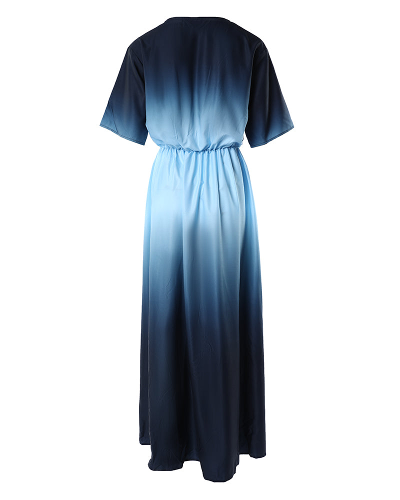 Ombre V Neck Split Thigh Maxi Dress