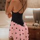 Heart Print Guipure Lace Crisscross Backless Nightgown