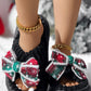 Christmas Plaid Bowknot Design Non Slip Fuzzy Winter Slippers