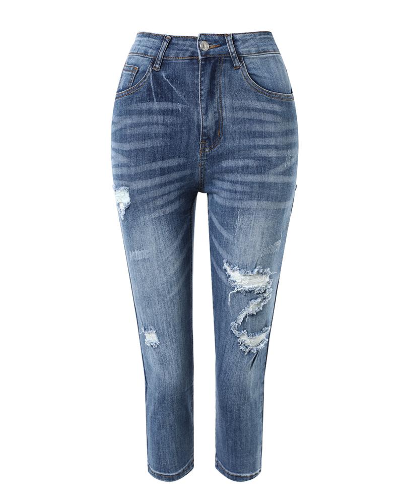 Ripped Low Waist Capris Denim Pants