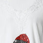 Christmas Wine Glass Print Lace Patch Long Sleeve Top