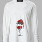 Christmas Wine Glass Print Lace Patch Long Sleeve Top