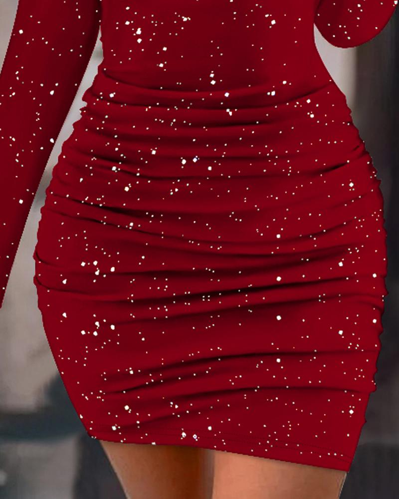 Glitter Cold Shoulder Ruched Bodycon Dress