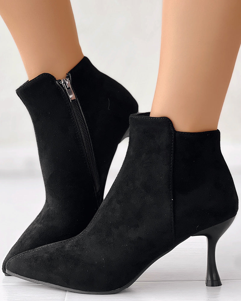 Side Zipper Pyramid Heel Ankle Boots