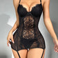 Sheer Mesh Lace Patch Cutout Babydoll With Panty