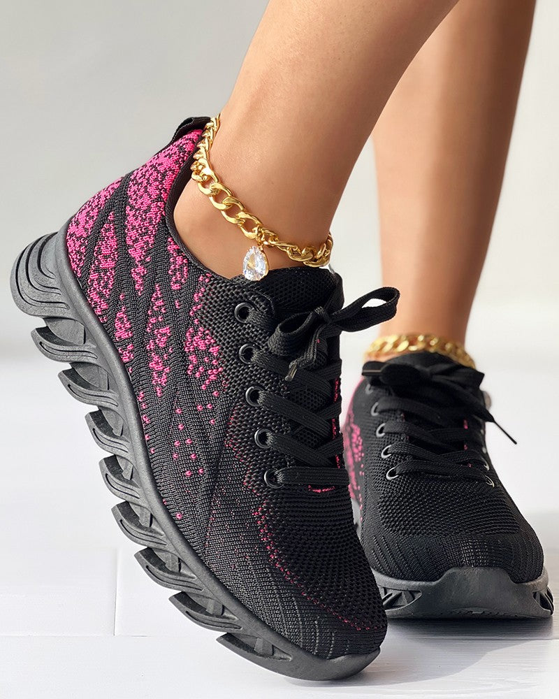 Ombre Eyelet Lace up Breathable Sneakers