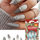24pcs Ombre Snowflake Design Glitter Rhinestone Matte Press on Stiletto Almond False Nails Set