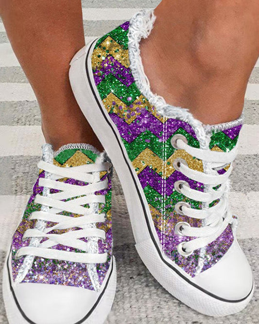 Ombre Print Eyelet Lace up Fringe Hem Sneakers