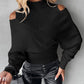 Cold Shoulder Overlap Hollow Out Knit Sweater