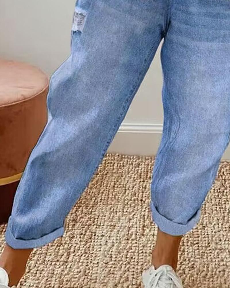 Pocket Design Drawstring Casual Jeans