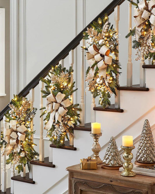 Christmas Lighted Door Hanging Ornament Jingle Bell Bow Christmas Decorations Indoor Outdoor Party Supplies Without Battery