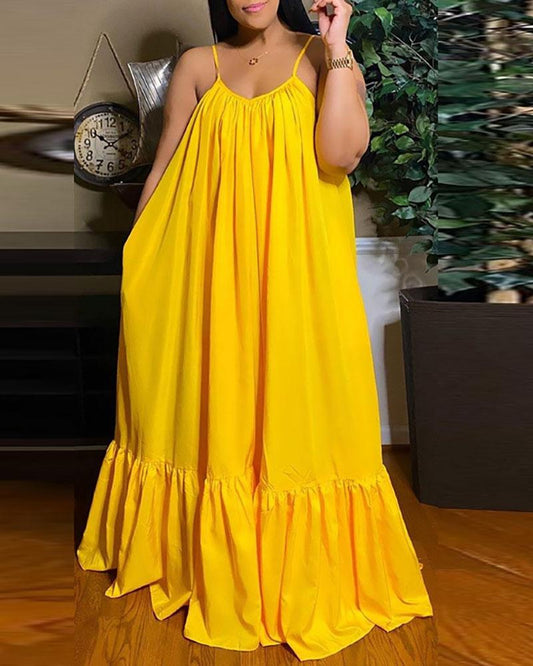 Ruched Ruffles Tied Detail Cutout Back Casual Maxi Dress