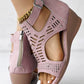 Hollow Out Buckled Peep Toe Wedge Sandals