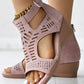 Hollow Out Buckled Peep Toe Wedge Sandals