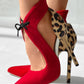 Contrast Leopard Print Tied Detail Stiletto Heel Pumps