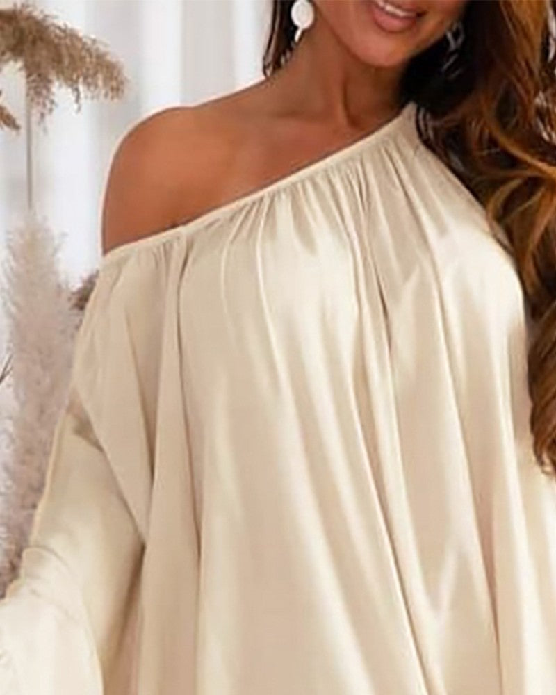 Bell Sleeve Ruffle Hem Casual Swing Dress