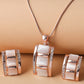 2PCS Square Opal Trendy Pendant Necklace & Earrings Jewelry Set