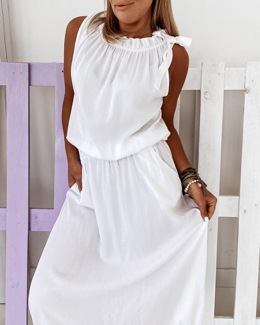 Sleeveless Frill Hem Tied Detail Casual Dress