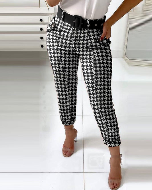 Houndstooth Pocket Design Casual Pants