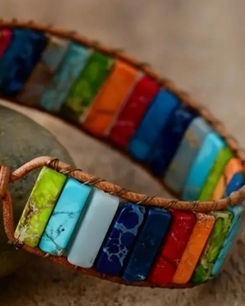 1pc Colorblock Stone Braided Bohemian Bracelet