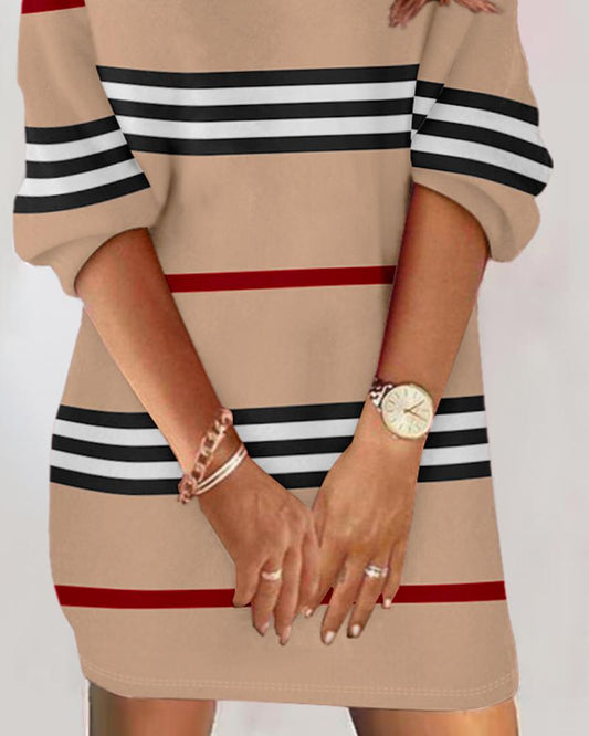 Colorblock Striped V Neck Casual Dress