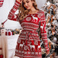 Christmas Print Cold Shoulder Dress
