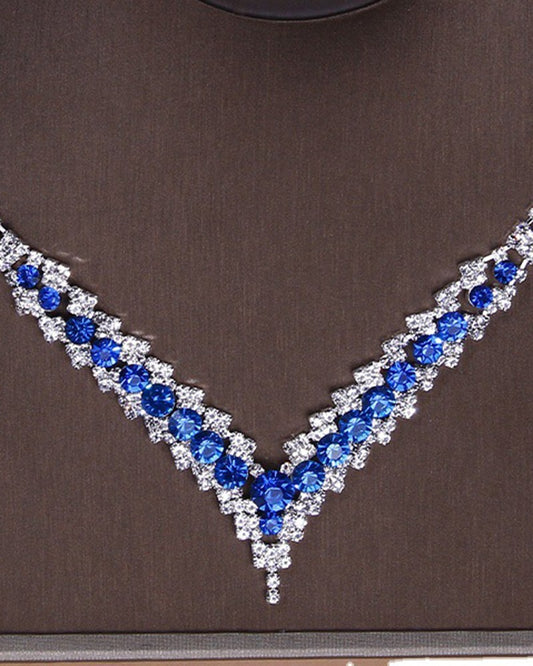 2PCS Rhinestone Decor Necklace & Dangle Earrings Wedding Bridal Jewelry Set