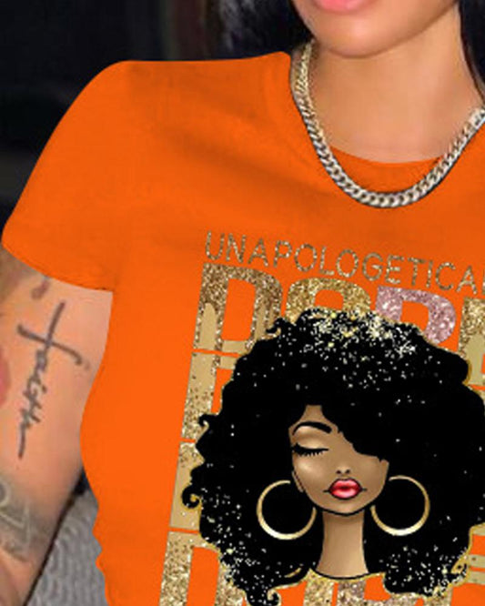 Plus Size Figure Letter Print Short Sleeve Casual T shirt